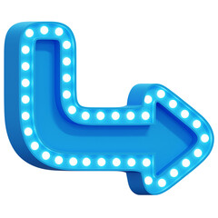 Fototapeta premium 3D Blue Right Bend Arrow Marquee Light Sign Board Side View