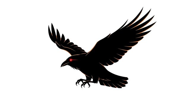 raven in flight against white sky