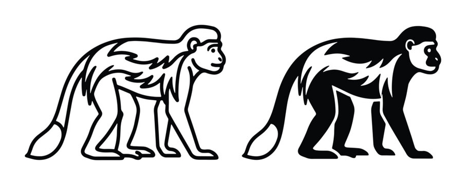 two monkeys in black and white outline style