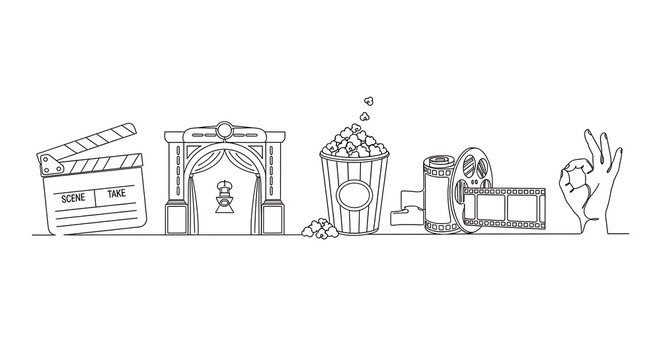 Cinema movie night film elements icons.