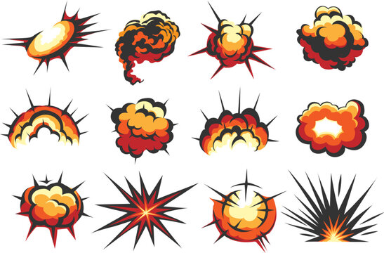 Cartoon colorful explosion clouds