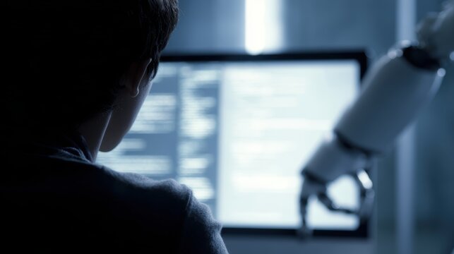 human programmer working with robotic coding assistant
