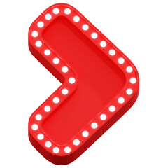 Fototapeta premium 3D Red Right Chevron Arrow Marquee Light Sign Board