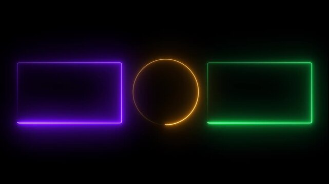 Neon glowing end screen template with animated rectangles and circle for social media outro.
