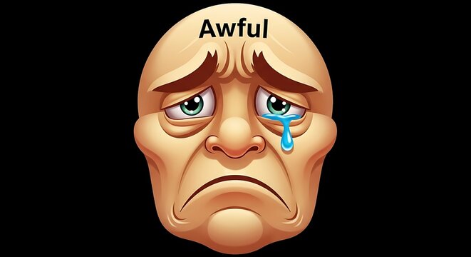 Sadness emoticon with blue tear drop.