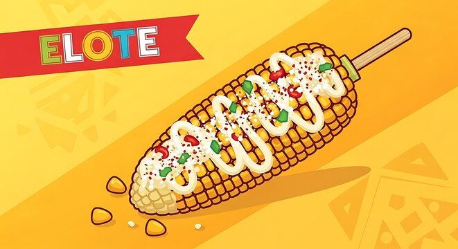 Elote corn on the cob illustration.