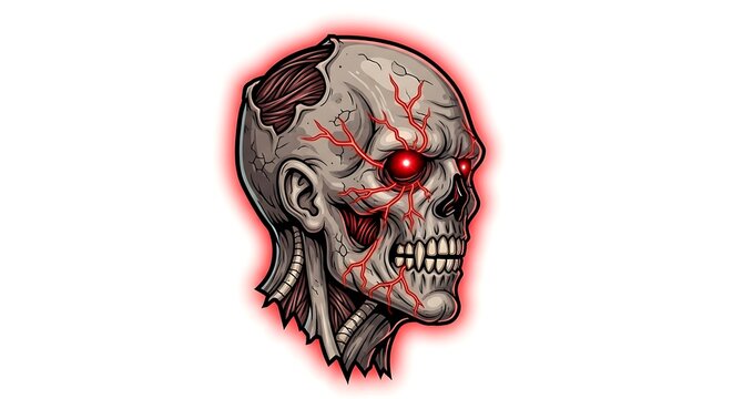 zombie skull side profile horror illustration
