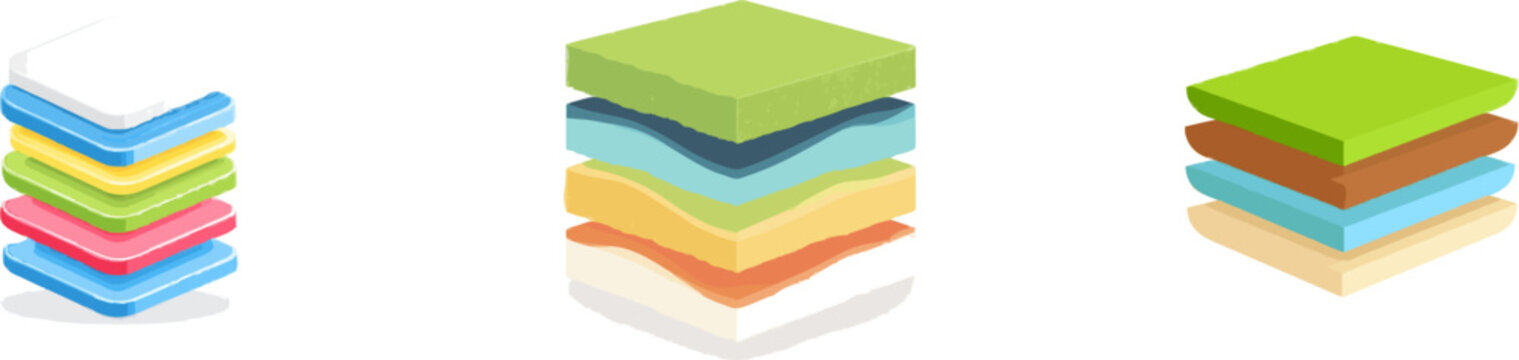 A visually appealing staggered stack of corrugated pads in vibrant hues forms an isometric arrangement against a neutral background