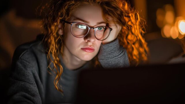 person typing laptop tired eyes night screen light 