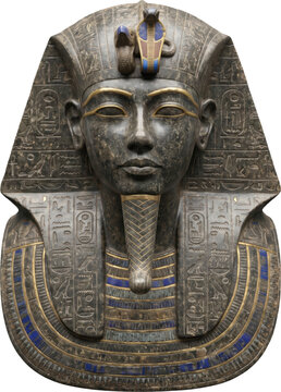 Ancient Egyptian Pharaoh Bust with Hieroglyphs, isolated PNG