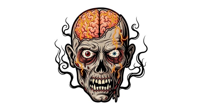 zombie brain horror skull illustration