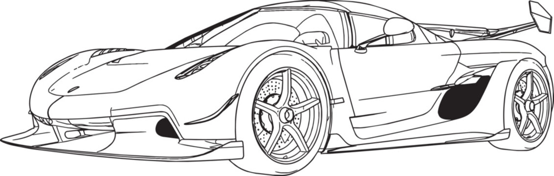 line art illustration of hypercar side view