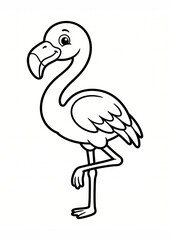 Fototapeta premium Playful Cartoon Flamingo with One Leg Raised for Coloring Activities
