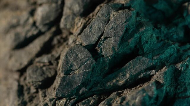 Close-up rocky peak with green light and blurred background