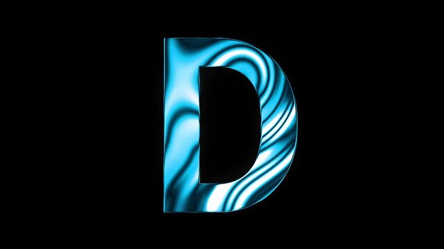  Animation of liquid glass curve line capital D text design with black background