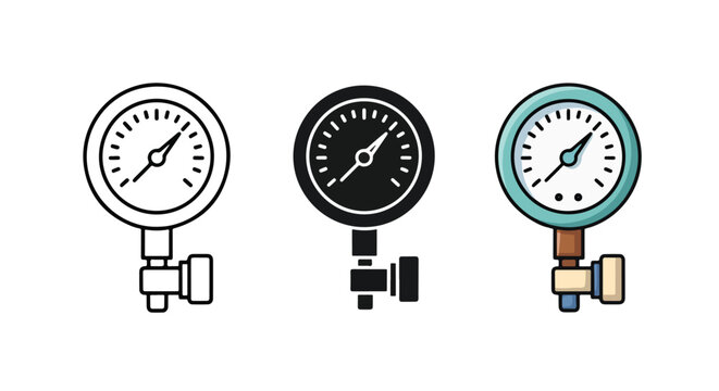 Pressure gauge measurement tool vector icon - Blue icon set - Modern style icon  - Glyph and solid icon set - Icon vector