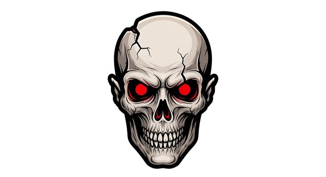 glowing red eyed demon skull illustration
