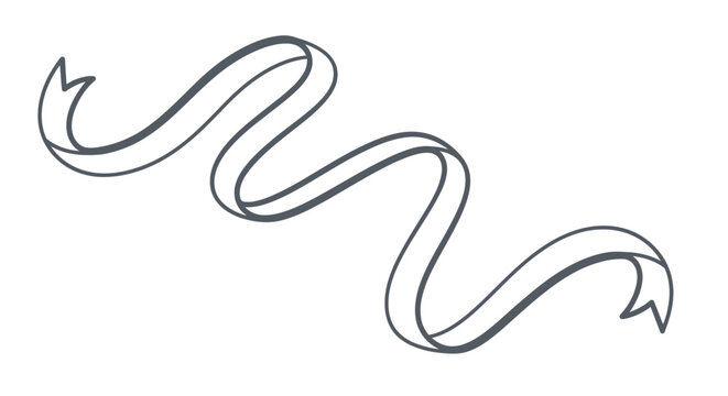Hand-drawn ribbon banner, simple outline illustration, elegant scroll design