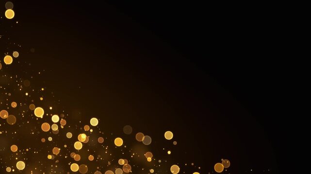 golden shiny and glittering particles and bokeh lights corner animation, abstract luxury christmas and new year social media motion background