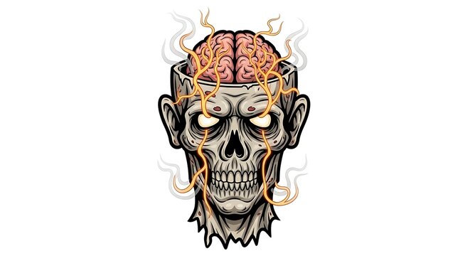 zombie brain skull digital illustration