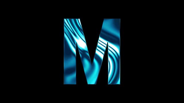 Animation of liquid glass curve line capital M text design with black background
