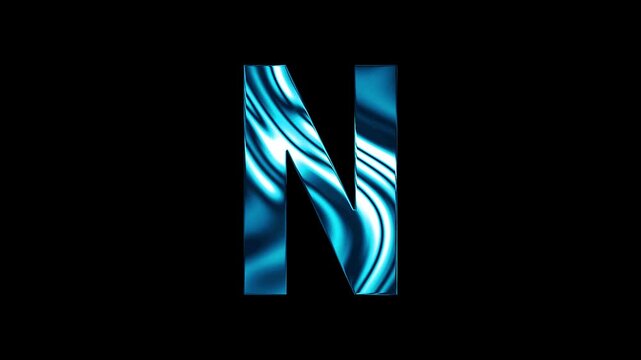 Animation of liquid glass curve line capital N text design with black background