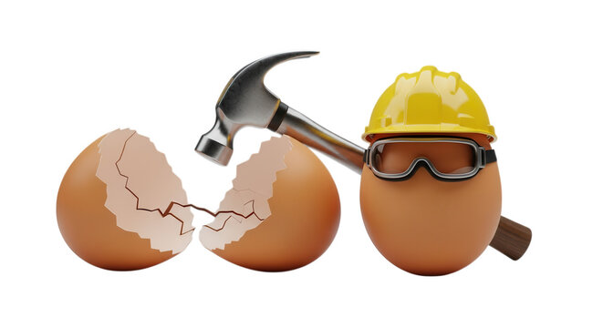 Construction worker cracking open a hard-boiled egg