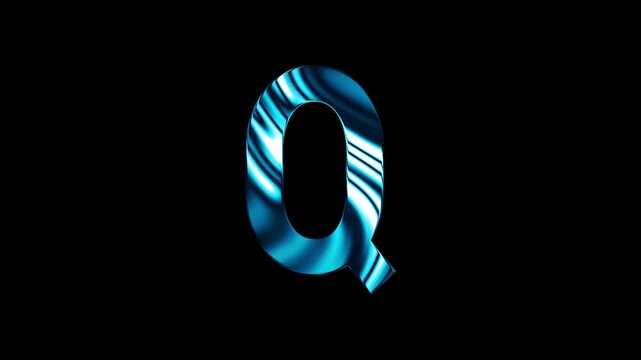 Animation of liquid glass curve line capital Q text design with black background