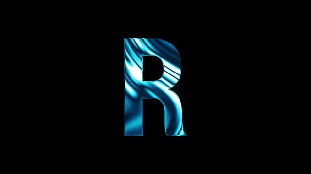 Animation of liquid glass curve line capital R text design with black background
