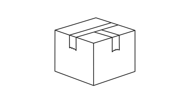 Simple Line Drawing of a Closed Cardboard Box with Tape