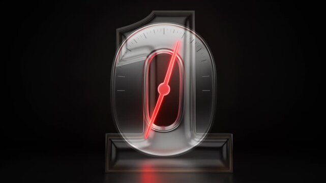 Countdown sequence with numbers four, two and one shown in metallic textures. Three dimensional digits isolated on black stage for time tracking and event start.