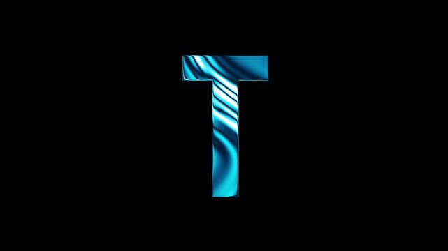 Animation of liquid glass curve line capital T text design with black background
