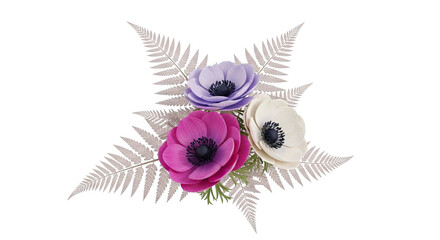 Obraz premium Three Anemone Flowers with Ferns