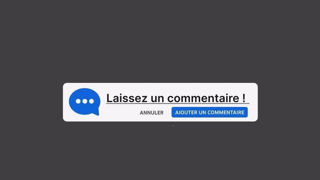 French Language Leave a Comment Call to Action Pack - Light and Dark - Alpha Channel 4K. Displays the French call-to-action text &ldquo;Leave a comment&rdquo; with interactive button and cursor click animation.