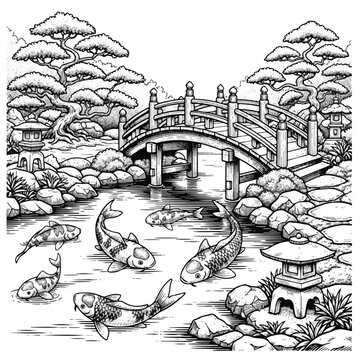 Koi Fish Swimming In Pond Water.
