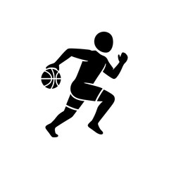 Basketball Player Dribbling Ball Icon Silhouette Isolated on White Background © Riky