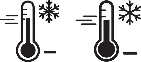 Low temperature thermometer icon showing cold, icy freeze conditions for weather and climate use © MdMoziber