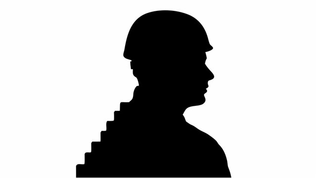 Soldier silhouette fading away in pixelated form against white background