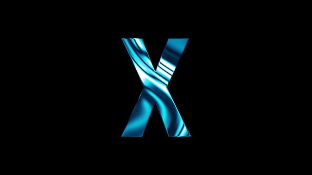 Animation of liquid glass curve line capital X text design with black background