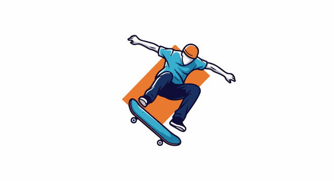Dynamic illustration of a person performing a skateboard trick mid-air