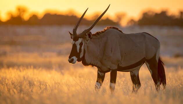 Sable Antelope in Savannah at Sunset.