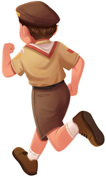 Indonesian Pramuka Boy Running Back View Illustration