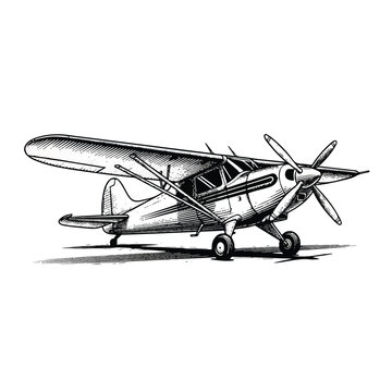 Vintage Biplane Aircraft Illustration Drawing.