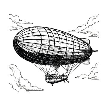 Vintage Dirigible Airship in Flight.