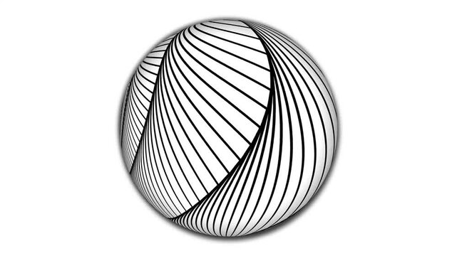 3D abstract sphere with white background. Interconnected geometric lines animation.