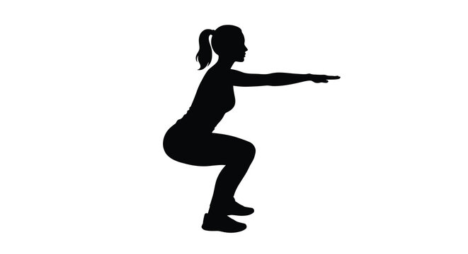 Woman performing squat exercise in silhouette high quality