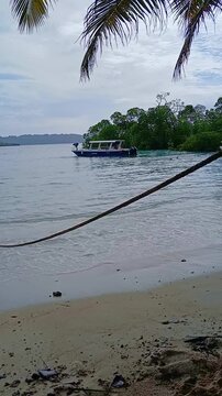 Tropical Coastline with Anchored Boats and Lush Mangrove Forest