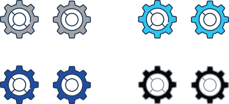 Blue gear icons with inner circles and lines white background line art cogwheel mechanism mechanical industry automation configuration teamwork isolated illustration technology