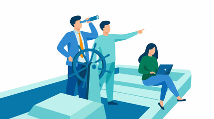Business leadership team navigating future with strategic vision and collaboration © Pixelply
