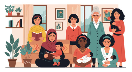 Fototapeta premium Diverse group of women and children gathered together.